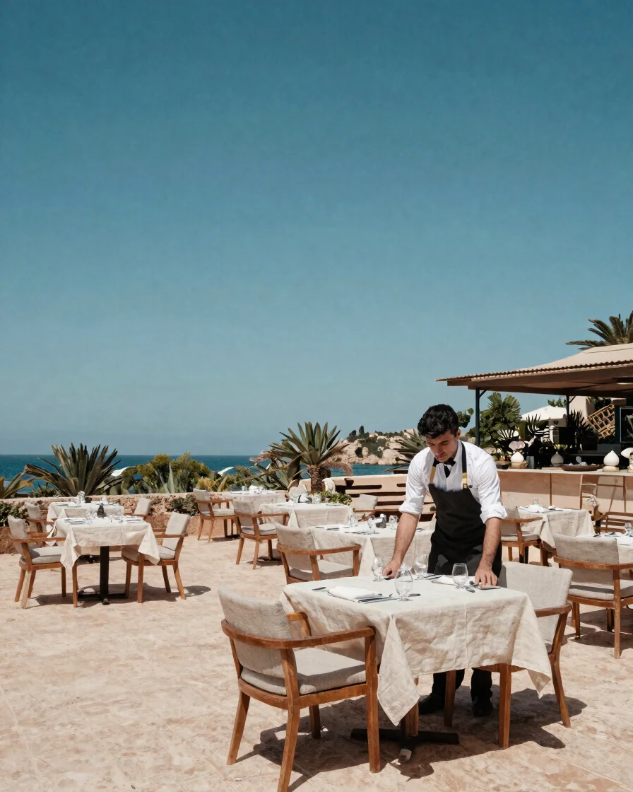 Editorial documentary photograph of a Mallorca hotel dining room